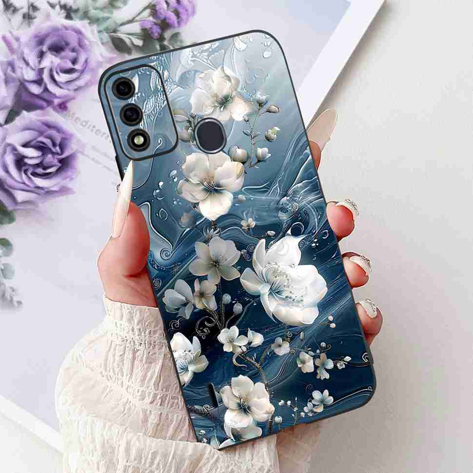 For Itel A48 6.1" Case Fashion Painting Soft Silicone TPU Black Cover For ITEL A48 itel a48 Popular Design Flowers Phone Cases