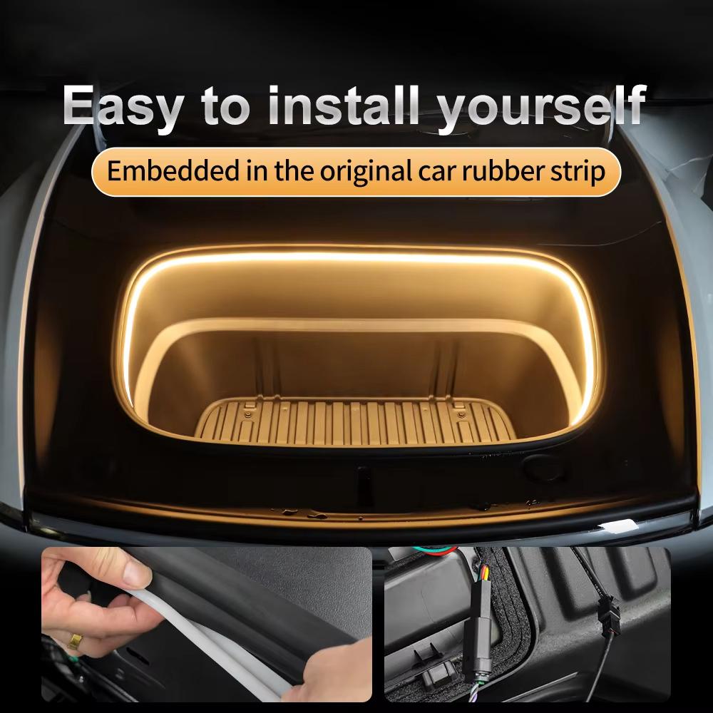 For Tesla Model Y 2025 Front Trunk Light, Magnetic Induction LED Lamp with White Yellow Light, Car Accessories