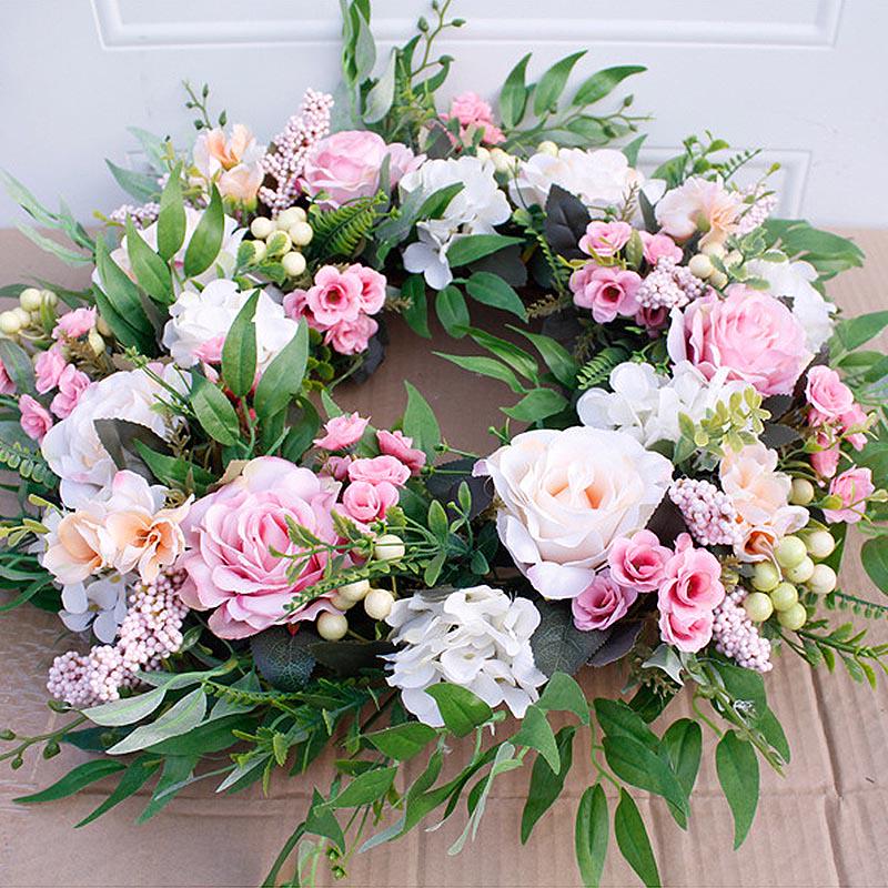 Искусственный венок для украшения стены входной двери дома, рождественский венок из роз 56 см 22 дюйма