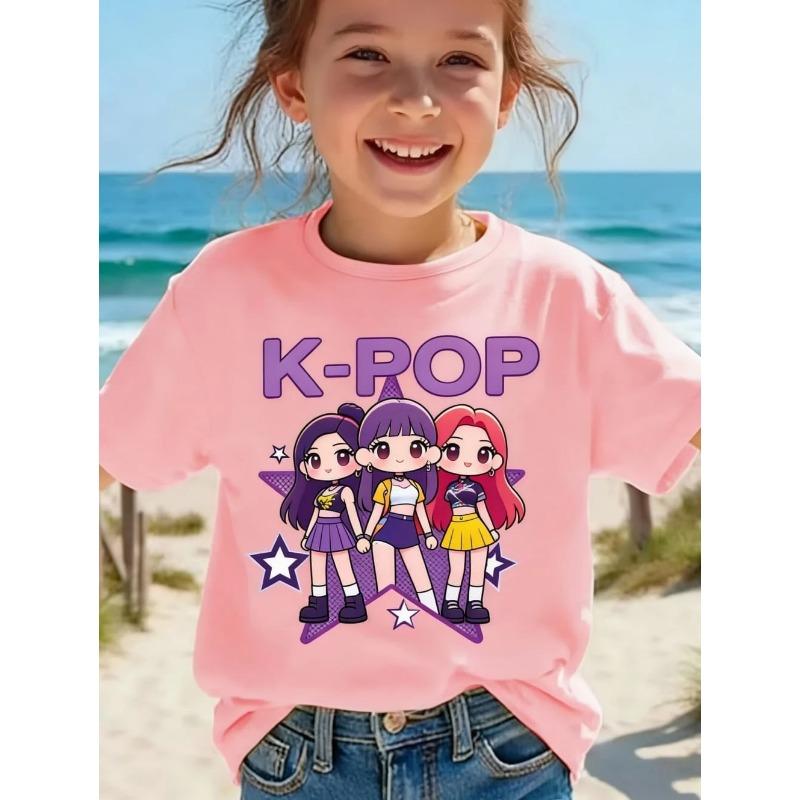 Детская футболка K-pop с мультяшным принтом, короткий рукав, летняя, удобная, забавный подарок для фанатов, футболки в стиле Харадзюку, одежда для девочек