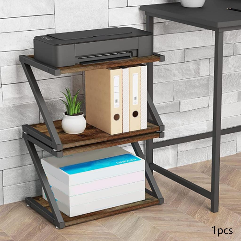 Printer Copier Stand Storage Shelf Rustic Bookshelf Heavy Duty Rack Sturdy Wood for Home Small Space Tabletop Office Scanner