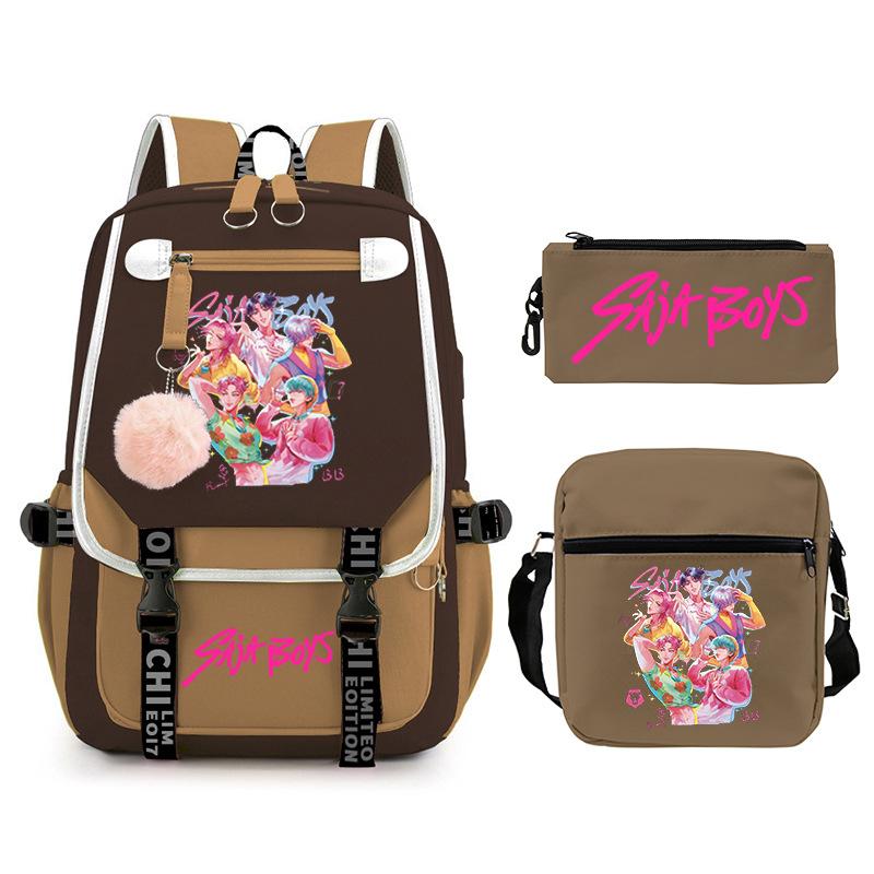 Animation Cartoon Peripheral Printing Trend Lightweight Shoulder Backpack, Primary And Secondary School Student Leisure Schoolbag Three-Piece Set