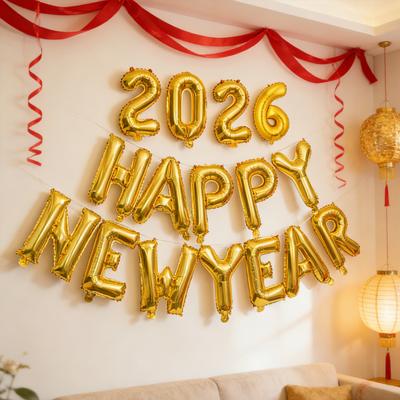 С НОВЫМ ГОДОМ 2026 Воздушный шар 16 дюймов Фольгированная буква С Новым годом Воздушные шары Баннер на Новый год