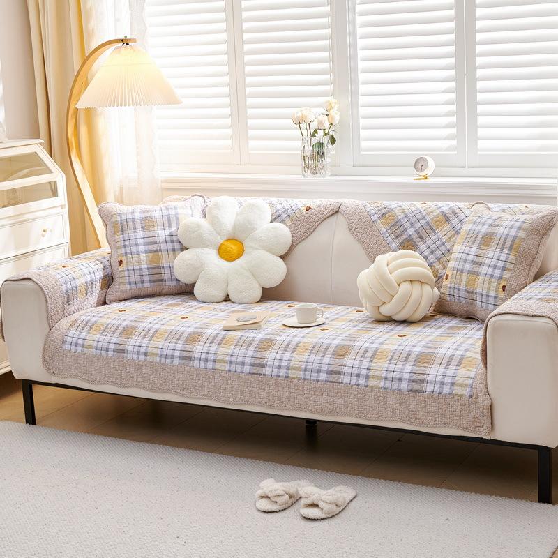 Pastoral Ins Wind Cotton Sofa Cushion, Four-Season Universal Non-Slip Seat Cushion, Leather Wood Sofa Cover, Cover Towel, Cover Cloth