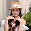 Elegant Flat-top Straw Hat Women's Spring and Summer High-quality Travel Versatile Bow Casual Shopping Sun Hat
