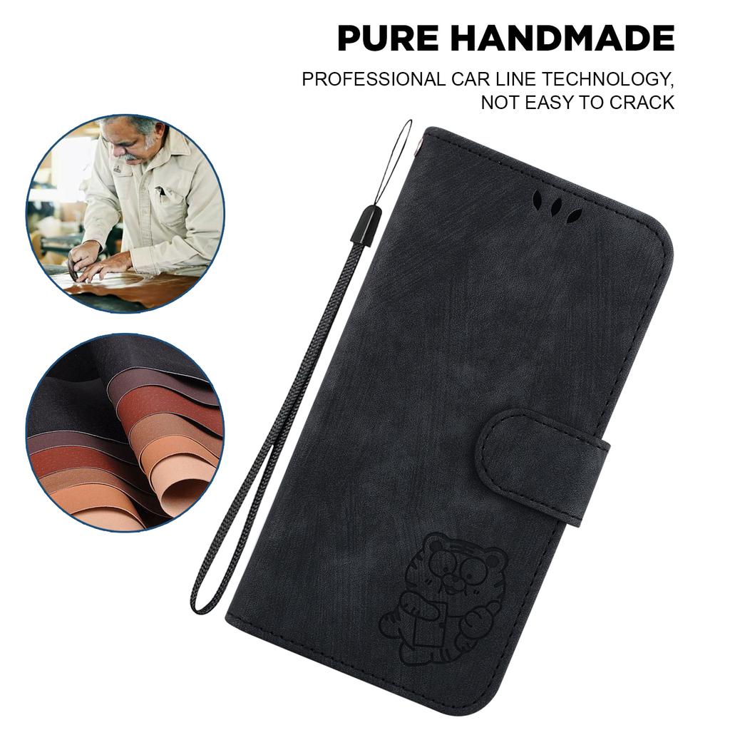For Realme 15 Pro 5G/15 5G Wallet Case Tiger Imprint Leather Shockproof Phone Cover with Wrist Strap