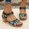 Large Size Rough High-heeled Sandals Women's Summer New Embroidered Velcro Sandals Women