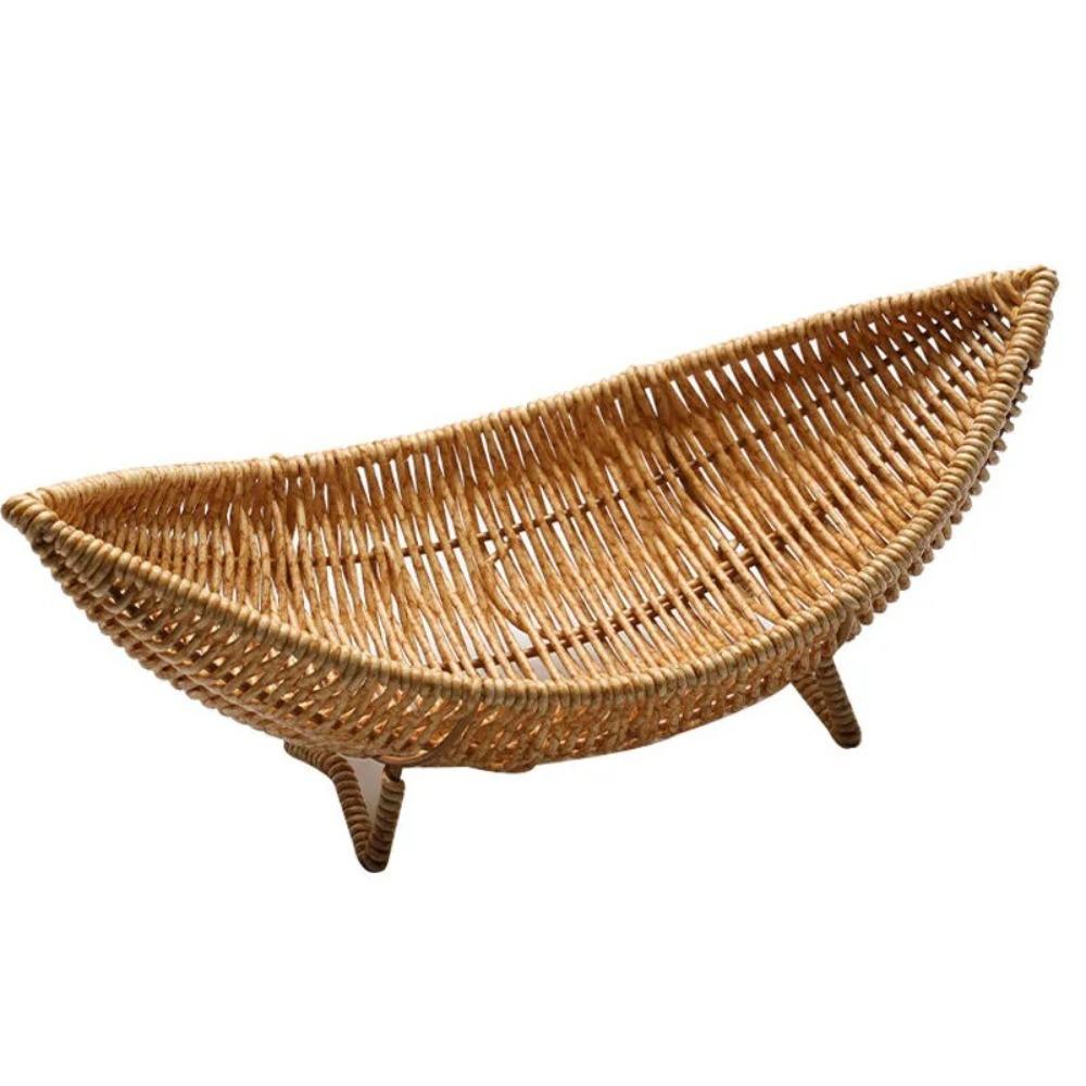 Large Capacity Plastic Hand-Woven Basket Hollow Drain Camping Tray Desktop Organizer Picnic Use