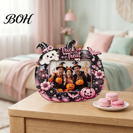 Halloween Photo Frame Frame, Wooden Desktop Picture Holder for Spooky Party Decoration Decorative Mantle Piece And Festive Home Decor, Vintage