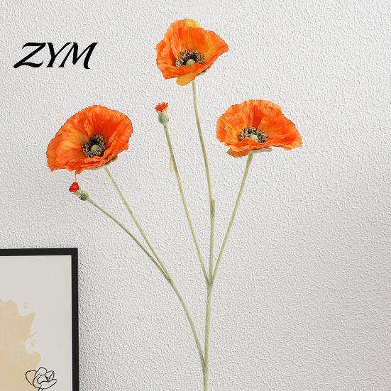 Realistic Faux Plants for Wedding 5 Heads Artificial Poppies Flowers with Stems, Silk Fake Flowers, Natural Look Floral Stems Bouquet Table