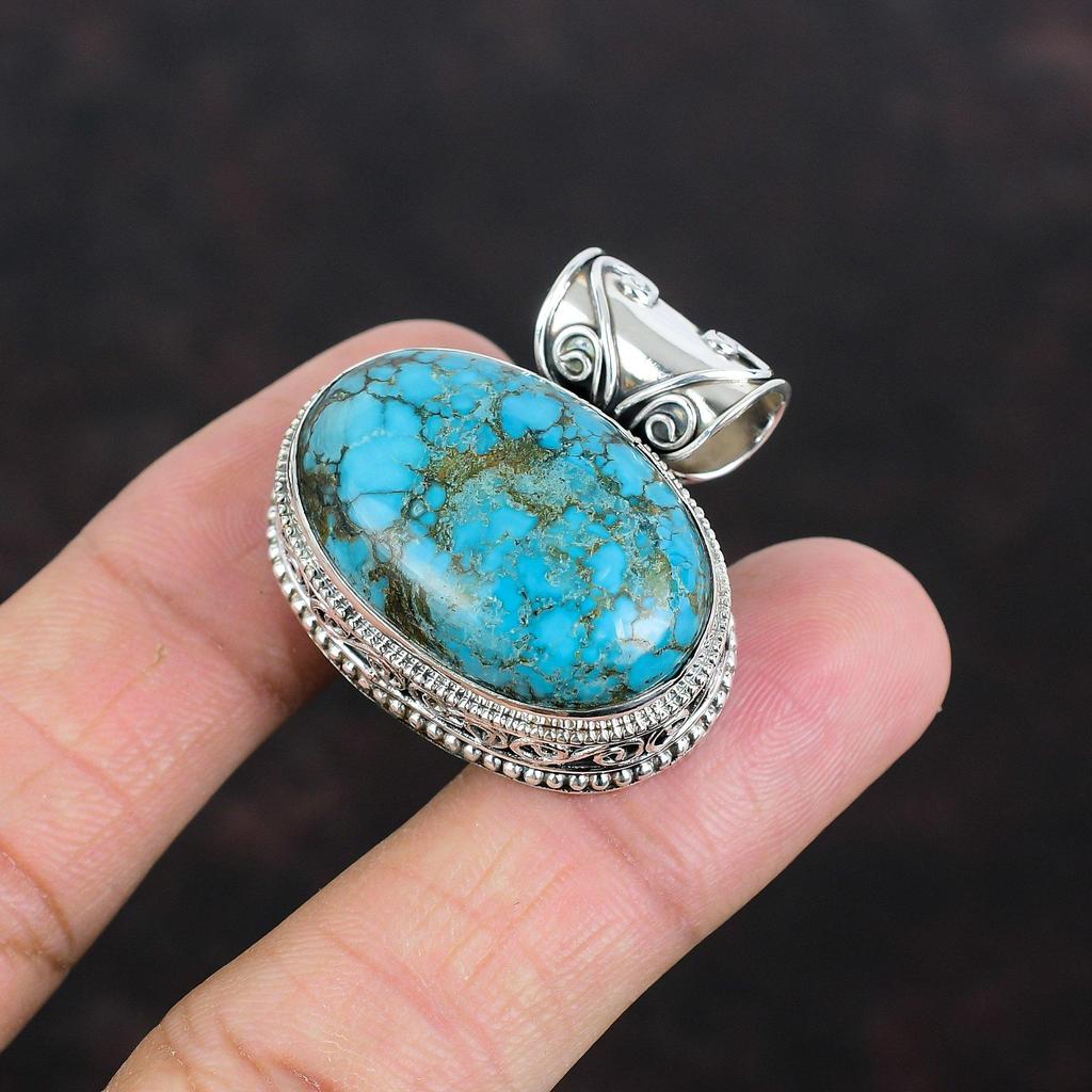 Tibetan Turquoise Pendant Gemstone Vintage Pendant 925 Sterling Silver Pendant Tibetan Turquoise Jewelry Handmade Pendant Gifts For Friend
