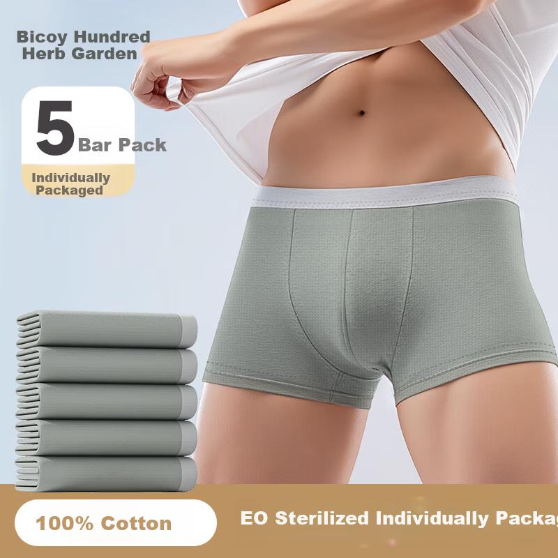 Baicaoyuan Disposable Underwear, Pure Cotton, Sterilized, Travel Daily-Use, Men's, No-Wash, Individually Packed, Size L, 5-Pack