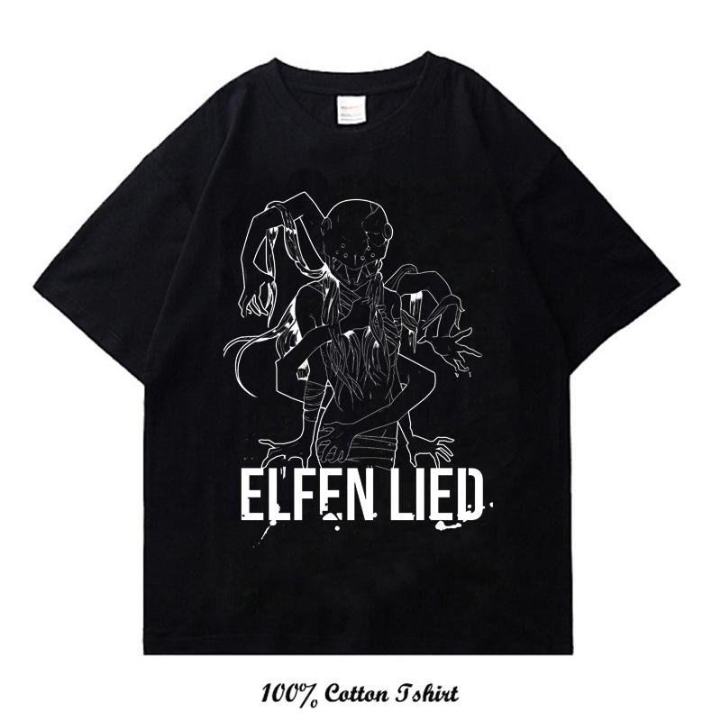 Новая летняя стильная повседневная футболка Elfen Lied свободного покроя, мужская и женская, графическая принтованная уличная одежда из 100% хлопка, топы, футболки