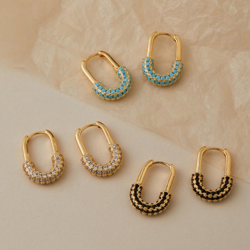 U Shaped 18k Gold Plated Zircon Inlaid Fashion Earrings