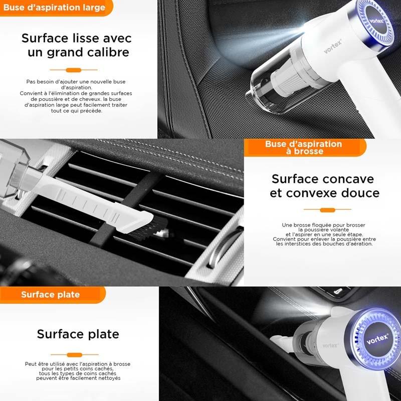 Vortex - Crc90 White - Aspirateur à Main Sans Fil Pliable Avec Led Et Accessoires