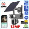 Уличная 12 МП PTZ камера Двойной экран 2 в 1 4G SIM/WIFI Солнечная безопасность Многообъективная 10-кратный зум PIR обнаружение Камера видеонаблюдения