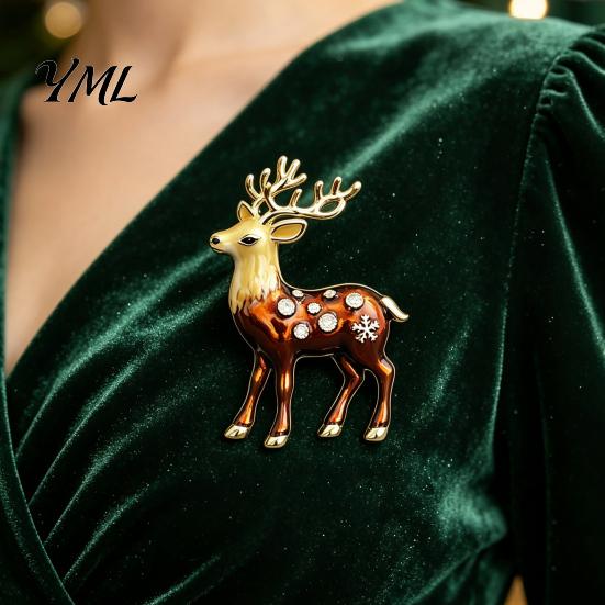 Elk Clothing Accessories Christmas Reindeer Brooch Pin, Rhinestone Lapel Sweater Cardigan Coat Suits Accessories, Jewelry Gift for Xmas