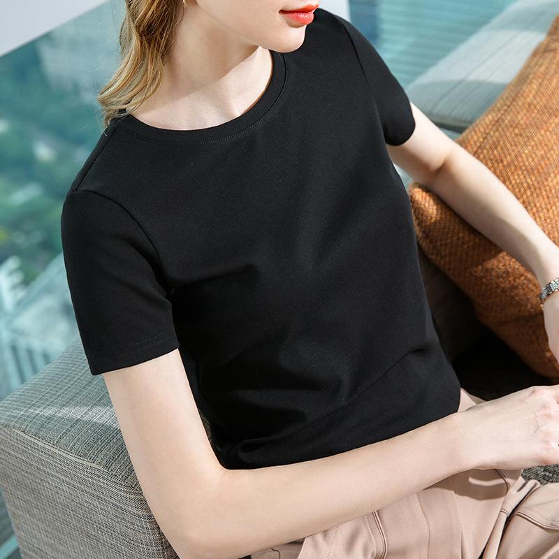Solid Color Short-sleeved T-shirt for Women's New Women's Solid Color Round Neck Cotton T-shirt To Make You Look Slim and Belly-covering Top