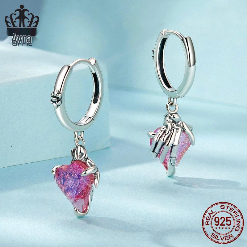 Серьги-пусеты Avle Pink Skull & Heart Love, Стерлинговое серебро S925, Женские украшения