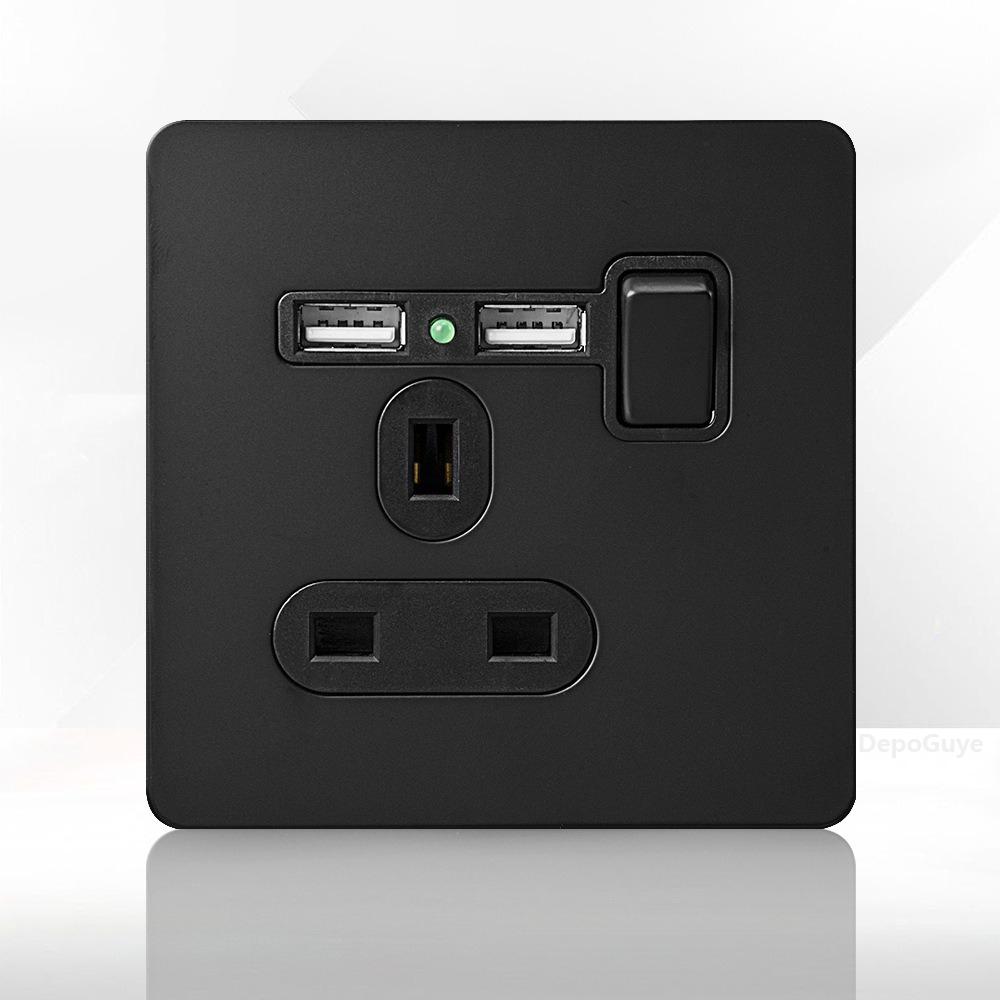 86 Тип Ретро Выключатель 1-4 Gang 2 Way Настенный Светильник Латунный Рычажный Переключатель Черный Матовый Нержавеющая Стальная Панель Розетка EU FR