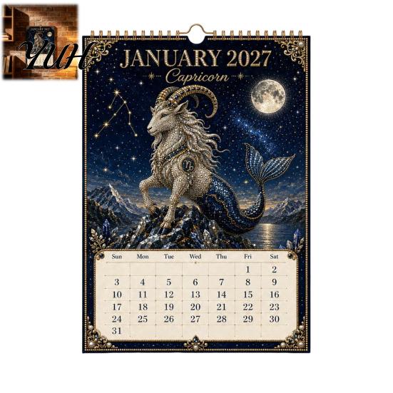 Beginner Friendly Bead Kit 2027 Twelve Zodiac Art Calendar Kit, Handmade Rhinestone Painting 12 Month Wall Hanging Calendar, Beginner-Friendly