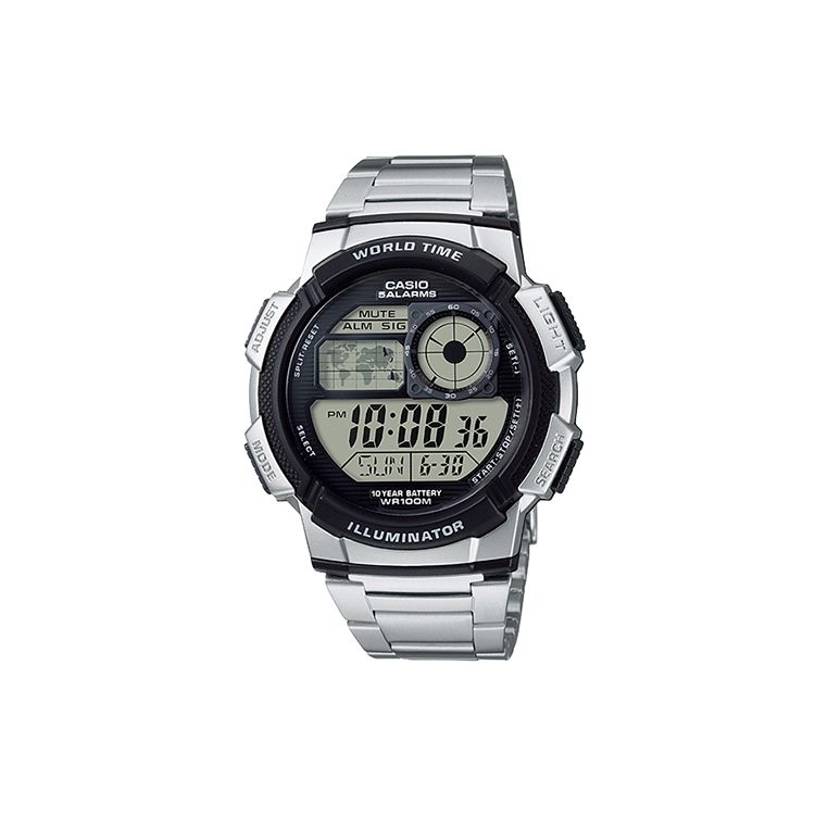 Casio Серия для молодежи Круглые Цифровые Ретро Металлические Наручные 100 метров Водонепроницаемые Кварцевый Механизм Нержавеющая Сталь Часы Мужские Черные AE-1000WD-1A