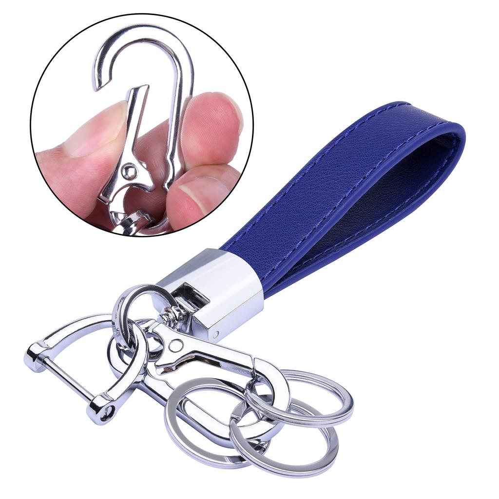Wisdompro Автомобильный брелок, натуральная кожа, автомобильный брелок, защита от утери, универсальный тип смарт-ключа, стильный, унисекс, синий (Карабиновый зажим)
