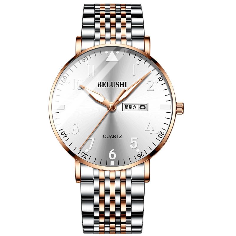 Men's Business-Style Luminous 30M Water Resistant Alloy Strap Quartz Movement 40mm Watch