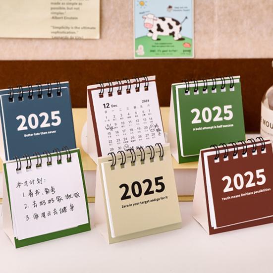2Pcs 2025 Desk Calendar Mini Desktop Standing Flip Calendar Portable School Stationery Learning Planner Pocket Calendar