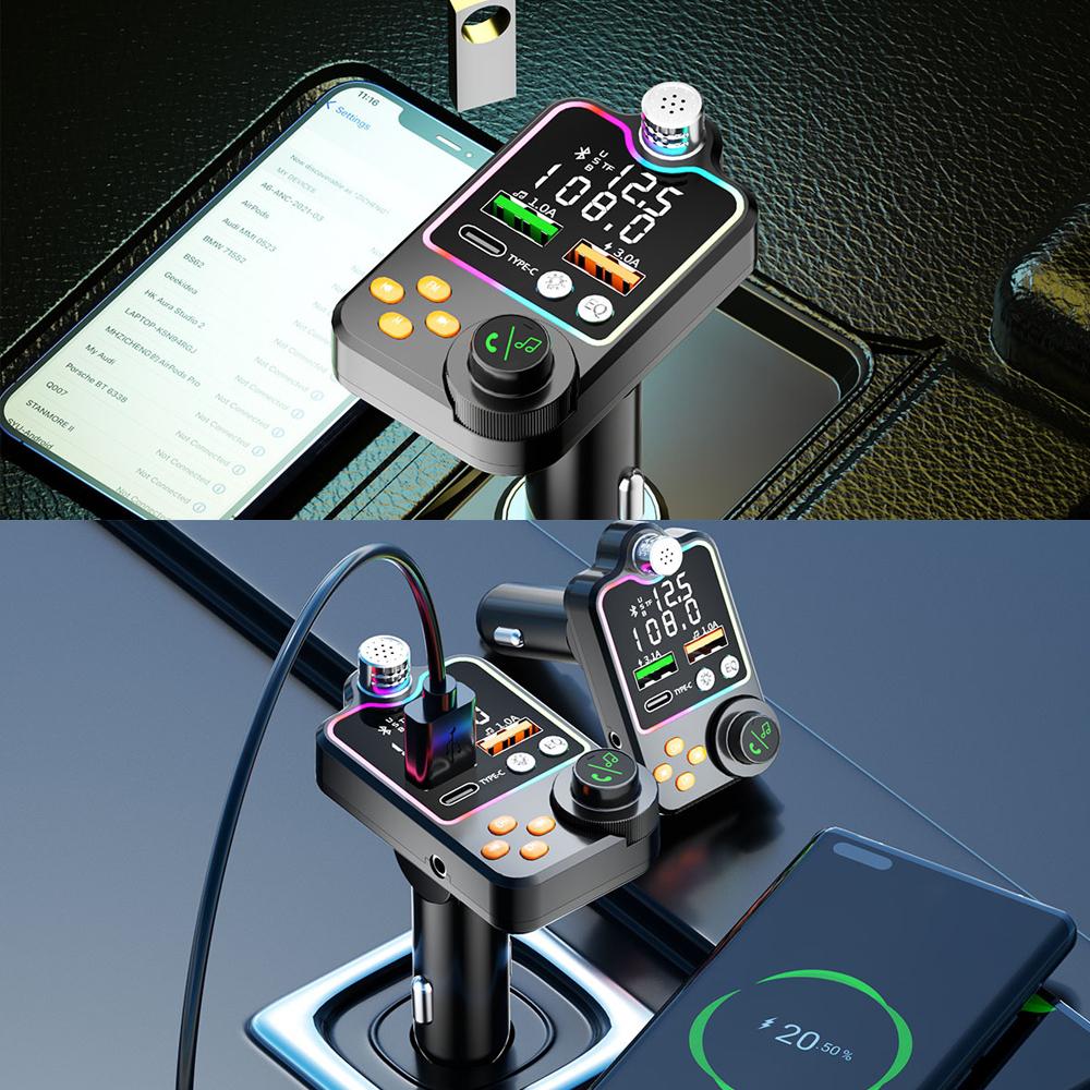 Автомобильные аксессуары MP3-плеер Handsfree Car Kit Wireless 5.0 FM Modulator Car Music Receiver FM Transmitter Type C Dual USB Car Charger