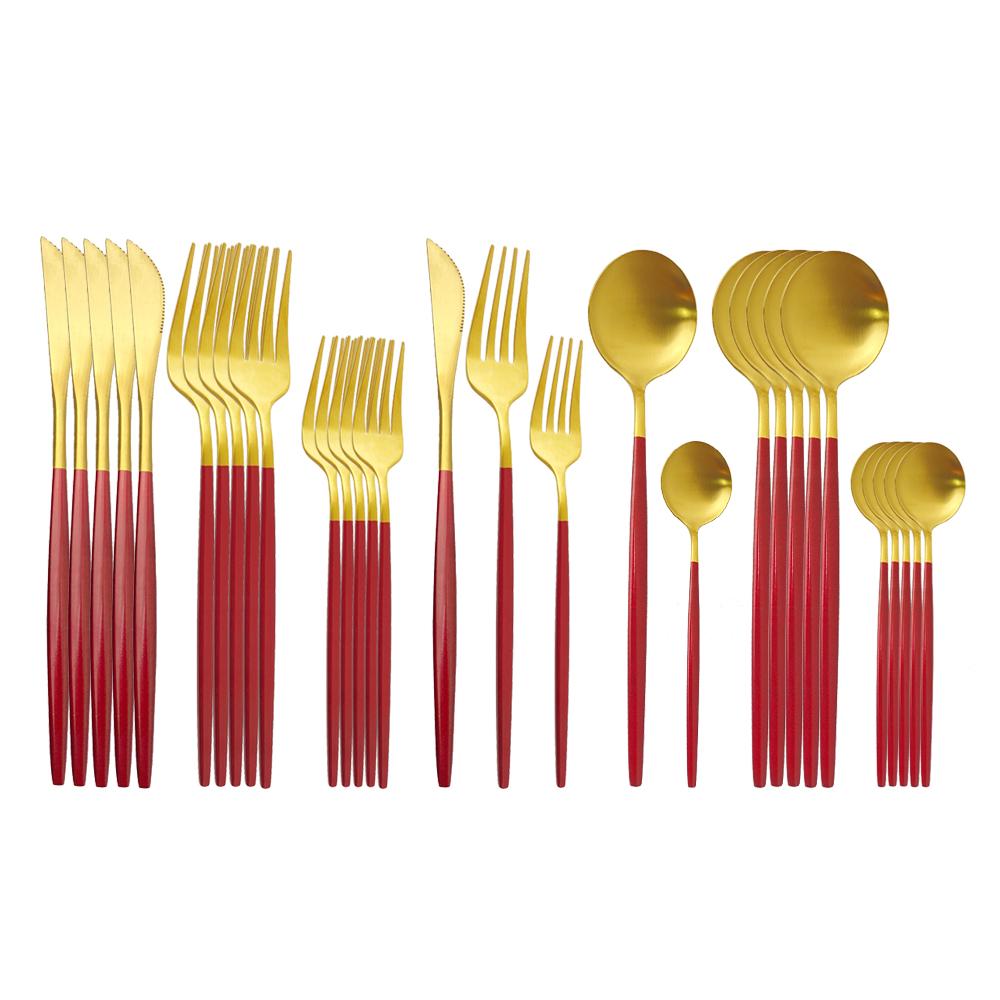 30Pcs Matte Black Gold Cutlery Set Stainless Steel Dinnerware Knife Dessert Fork Spoon Dinner Silverware Party Tableware Set