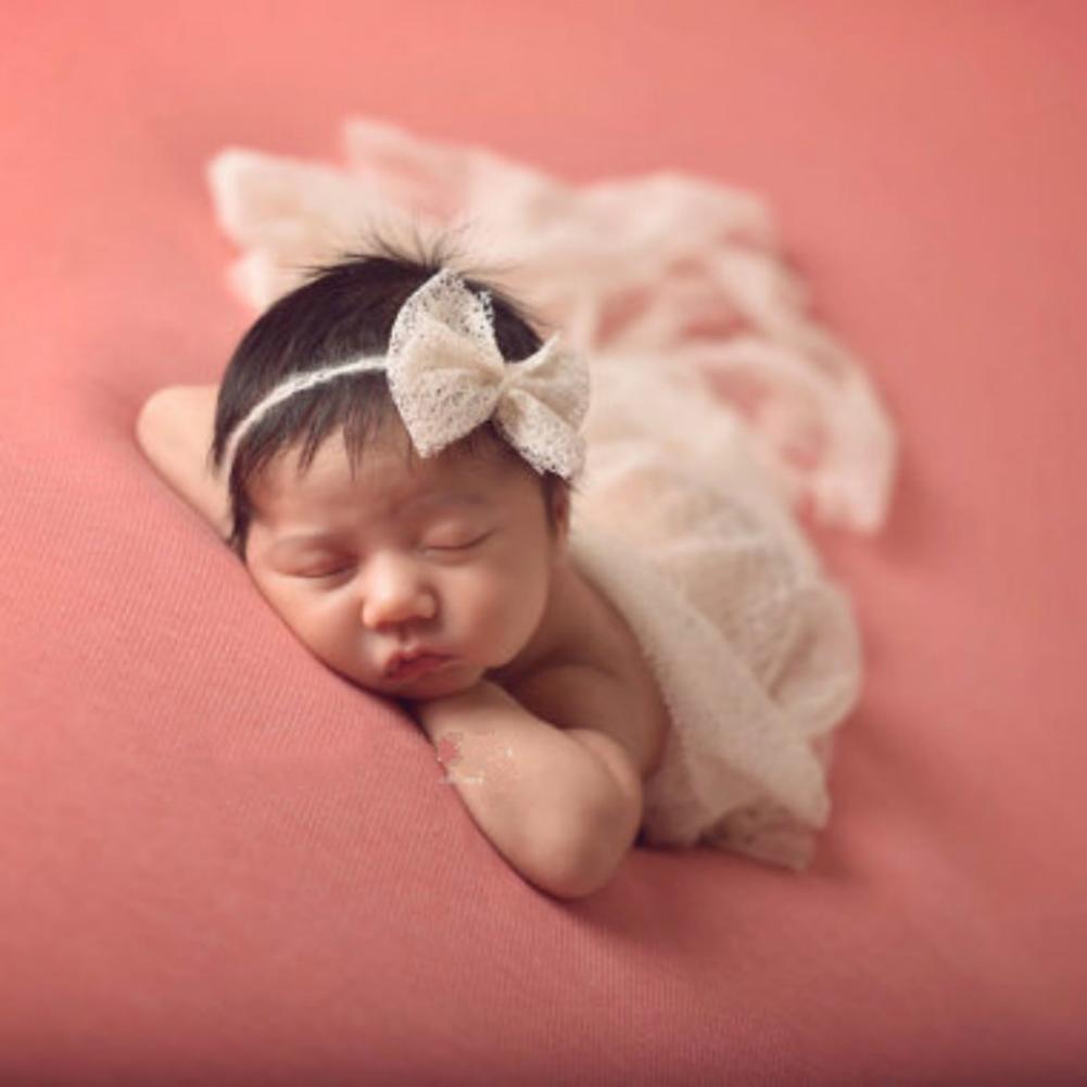 Newborn Photography Props Wraps Solid Color Lace Elastic Fabric Hollow-out Blanket Photograph Accessories (50x160cm)