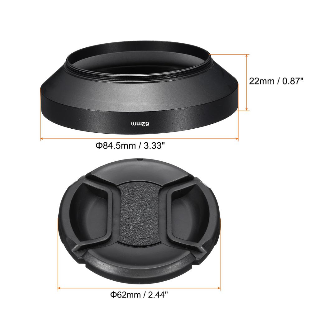 PATIKIL 62mm Lens Hood Wide Angle Matte Surface Internal Hood 82mm Lens Cap with Cleaning Cloth for Camera Lens Black Anti-Reflection