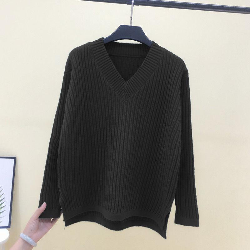 Женский базовый свитер с v-образным вырезом, теплые толстые свободные пуловеры, однотонный джемпер, повседневный топ, осень-зима
