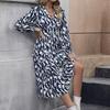 Women Fashion Autumn Long Sleeve V Neck Printing Flit Slim One Piece Dress