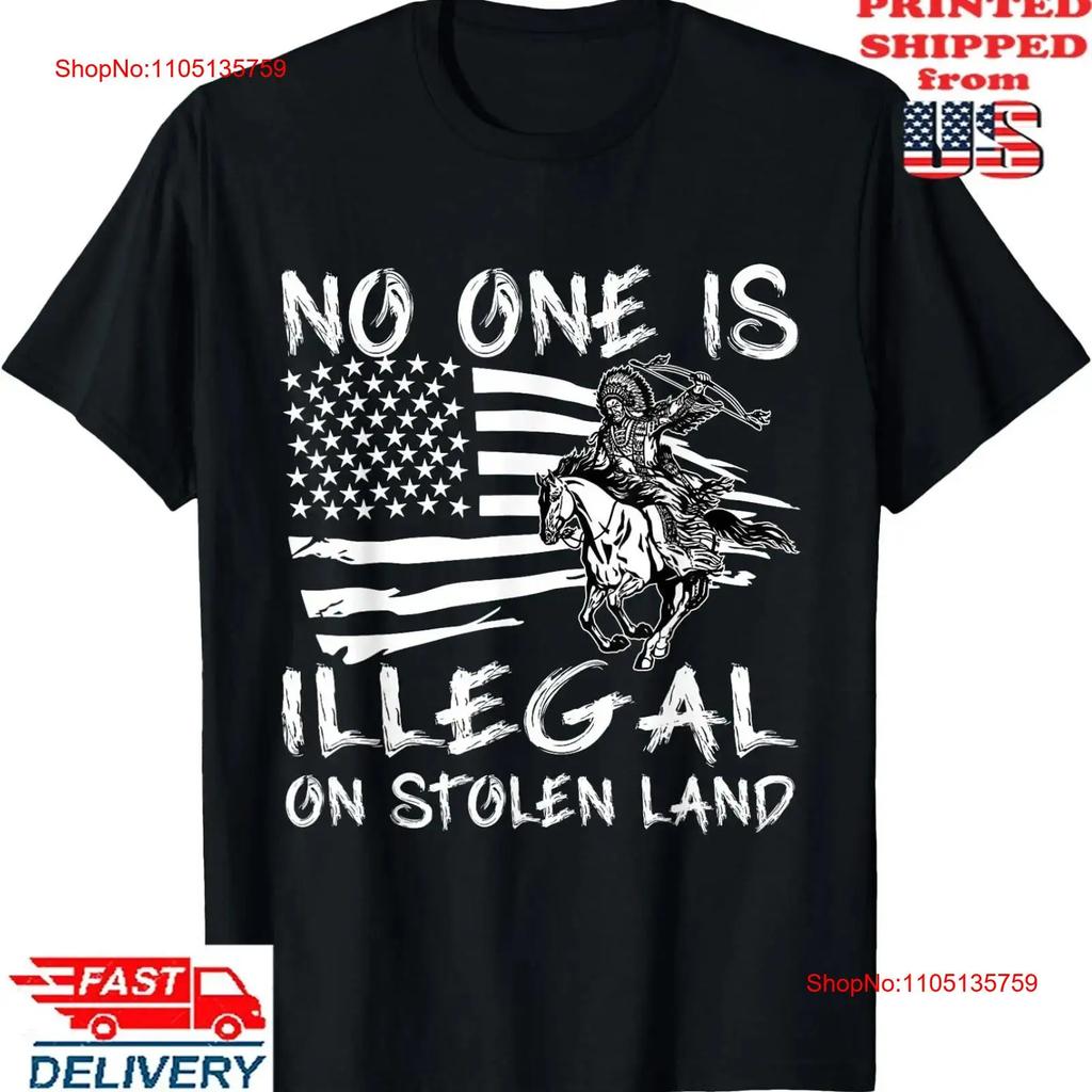 No one is illegal on stolen Land Indigenous Immigrants T Shirt vintage Washed Unisex homme Comfortable Casual Versatile