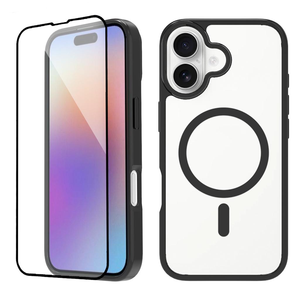 Для iPhone 17 Чехол Совместим с MagSafe PC+TPU Прозрачный Чехол для телефона с Защитным стеклом для экрана