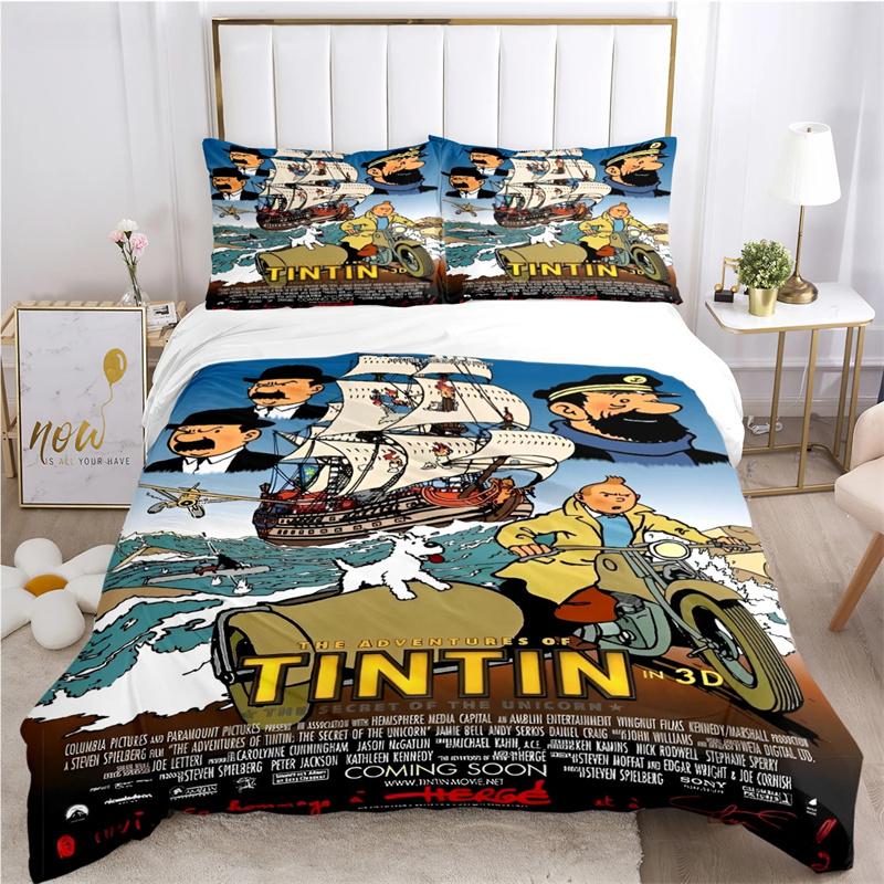 Cute T-Tintines Cartoon Funny All Season Duvet Cover Bedding Sets Soft Quilt Cover and Pillowcases Teen Single/Double/Queen/King