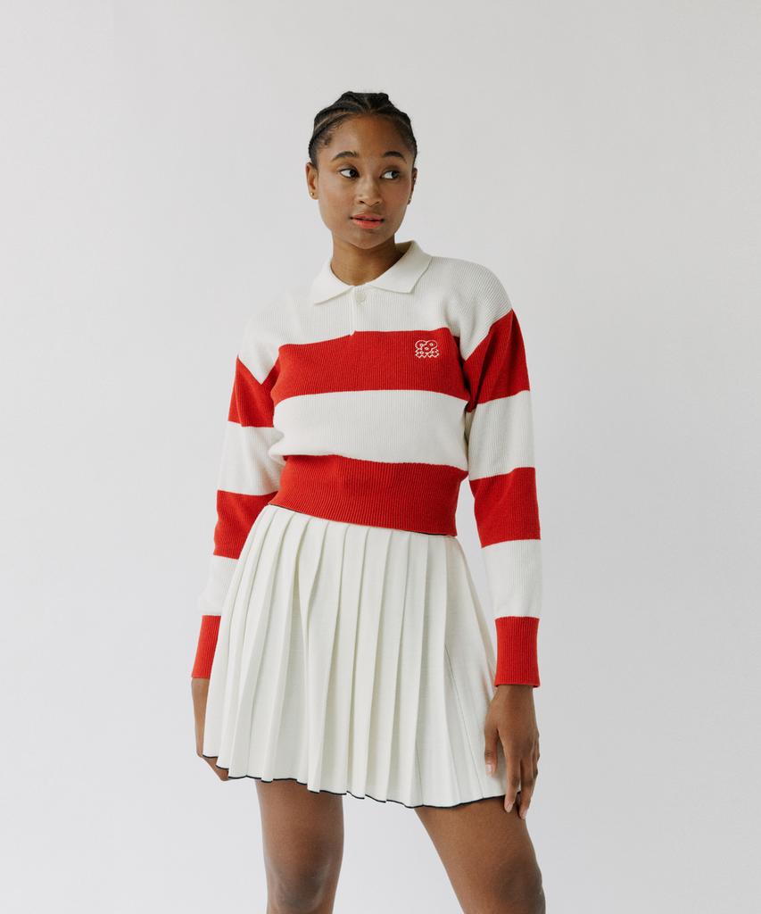 OUT OF TRUNK Stripe Collar Knit Red (Women)
