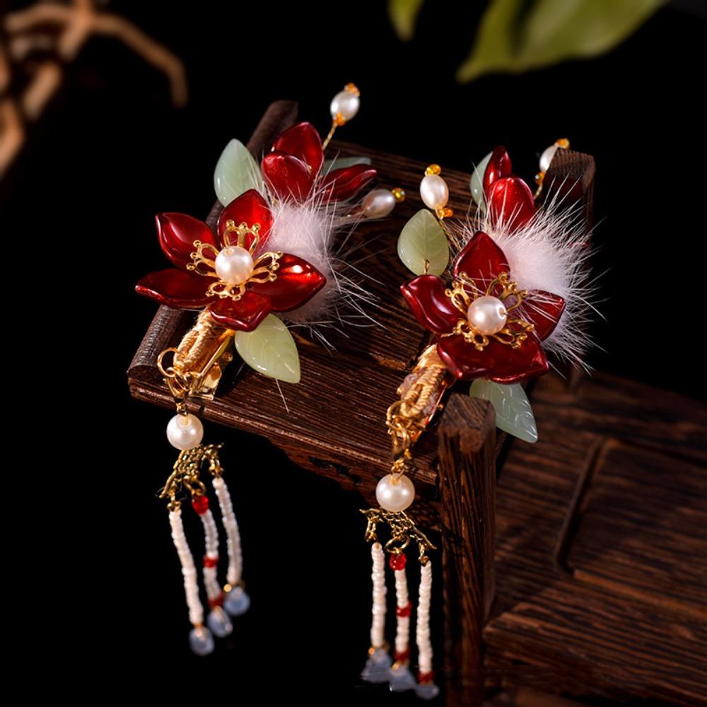 Tassel Floral Hair Stick Pearl Flower Hair Comb Elegant Tang Dynasty Hairpin Jewelry
