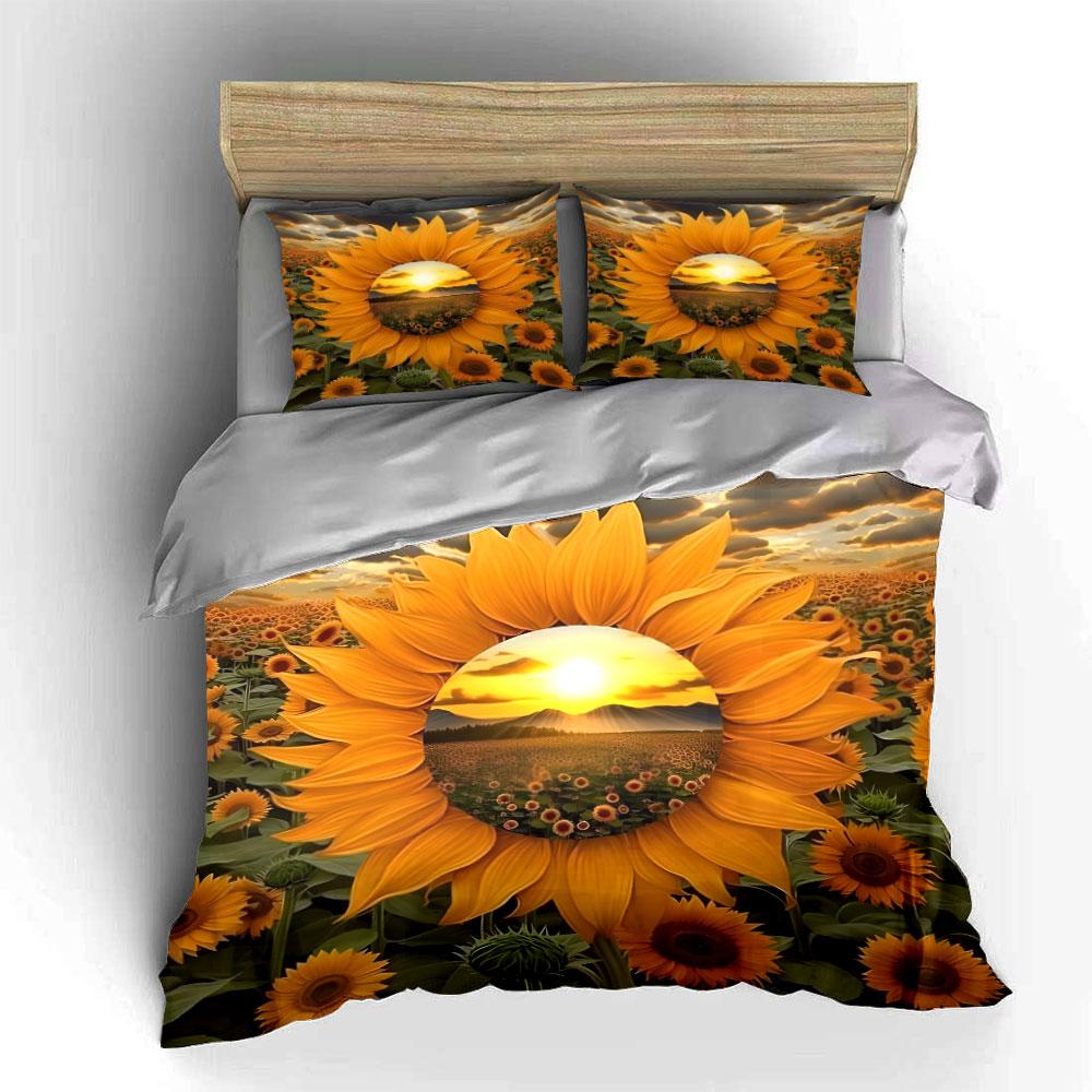Sunflowers and sunset scenery. Bedding sets Duvet cover sets Duvet covers Pillowcases(1 * Duvet Cover 2 * Pillowcases without duvet insert)