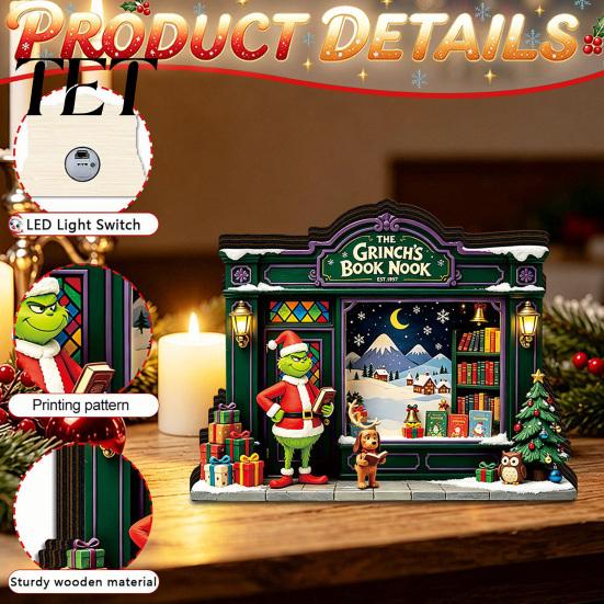 Cozy Living Room Decor Items Christmas Wooden Light Up House Table Ornament, LED Lighted Tabletop Decorations Book Nook Village Decoration for Holiday