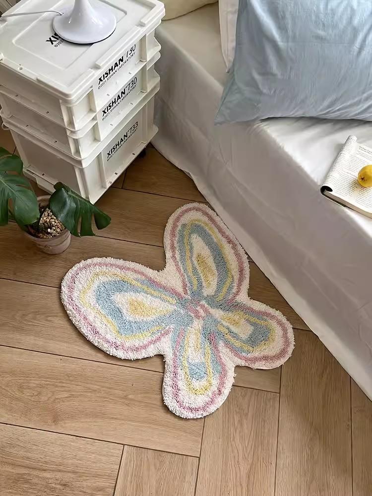 Tufting Butterfly Bathroom Mat Living Room Carpet Bathmat Bedside Rug Soft Bedroom Floor Pad Aesthetic Home Decor 60x60cm