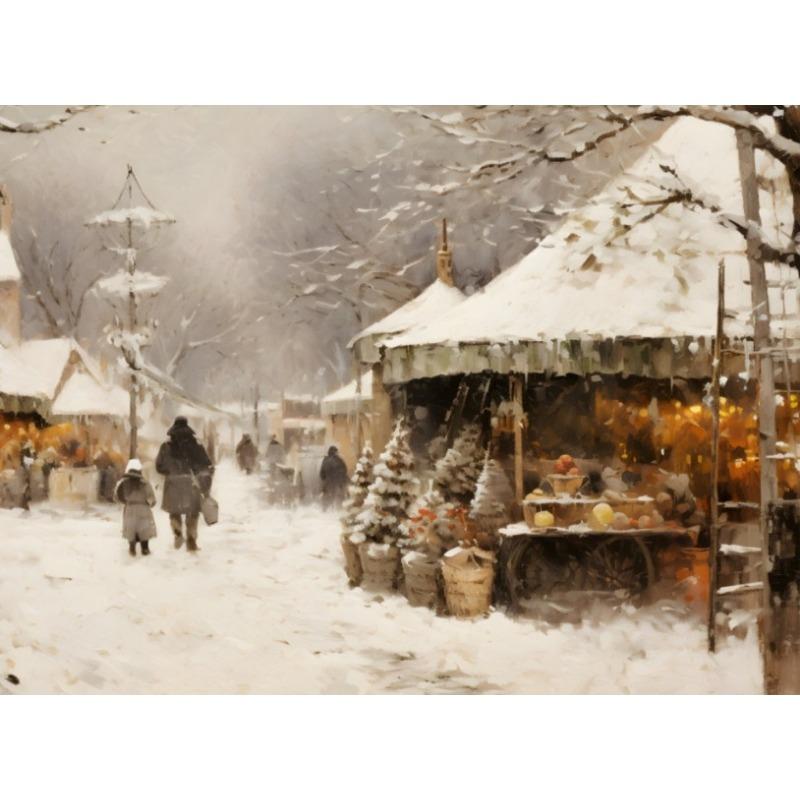 Vintage Winter/Christmas Ski Snow Rural Landscape Art Poster Canvas Painting Wall Print Picture for Living Room Home Decor