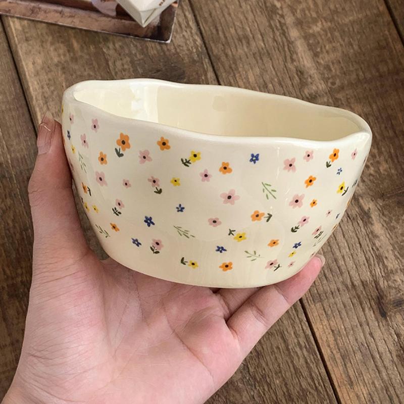 Корейская желтая цветочная посуда с ручной закрепкой, чашка для лапши, керамическая домашняя тарелка для печенья, десерта, завтрака, риса, фруктового салата, миска для рамена
