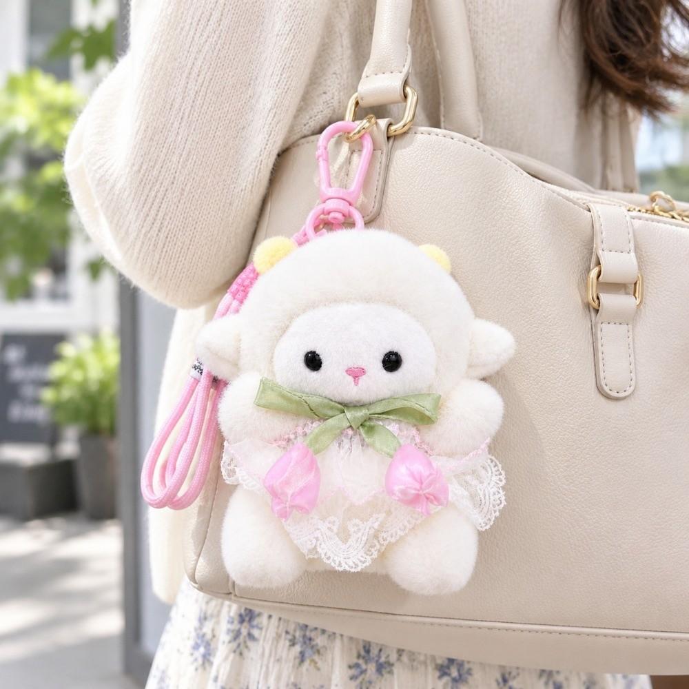 Soft Plush Sheep Keychain Cute Sheep Bag Pendant Key Ring Tulip Lamb Doll Kids Birthday Gifts