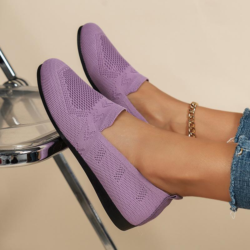 НОВЫЕ женские туфли с круглым носком, трикотажные туфли, женские однотонные сетчатые туфли для ходьбы, дышащая повседневная женская обувь