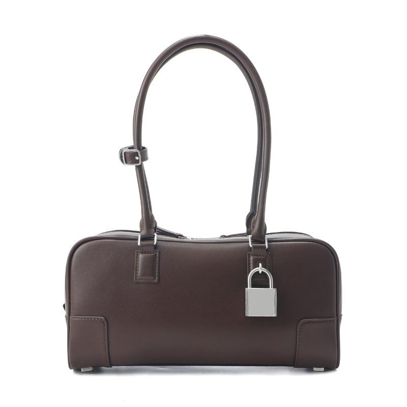 Cowhide Underarm Bag Women's Vintage Bowling Bag Portable Boston Bag Large Capacity Leather Shoulder Bag