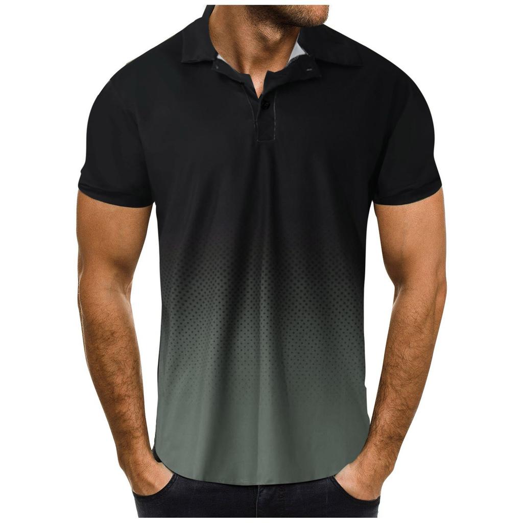 Мужская повседневная спортивная футболка с градиентом и отворотом, футболка с коротким рукавом, блузка