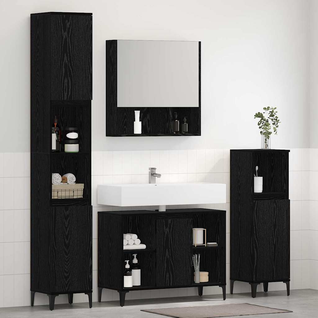 Bathroom Furniture Set 3 Piece Black Oak Effect Wood Based Material